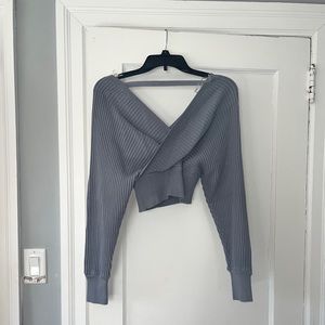 WINDSOR light blue crossbody cropped knit sweater